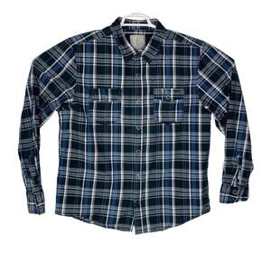 Warehouse One Cotton Blue Black Checkered Long Sleeve Snap Button Mens XL Shirt
